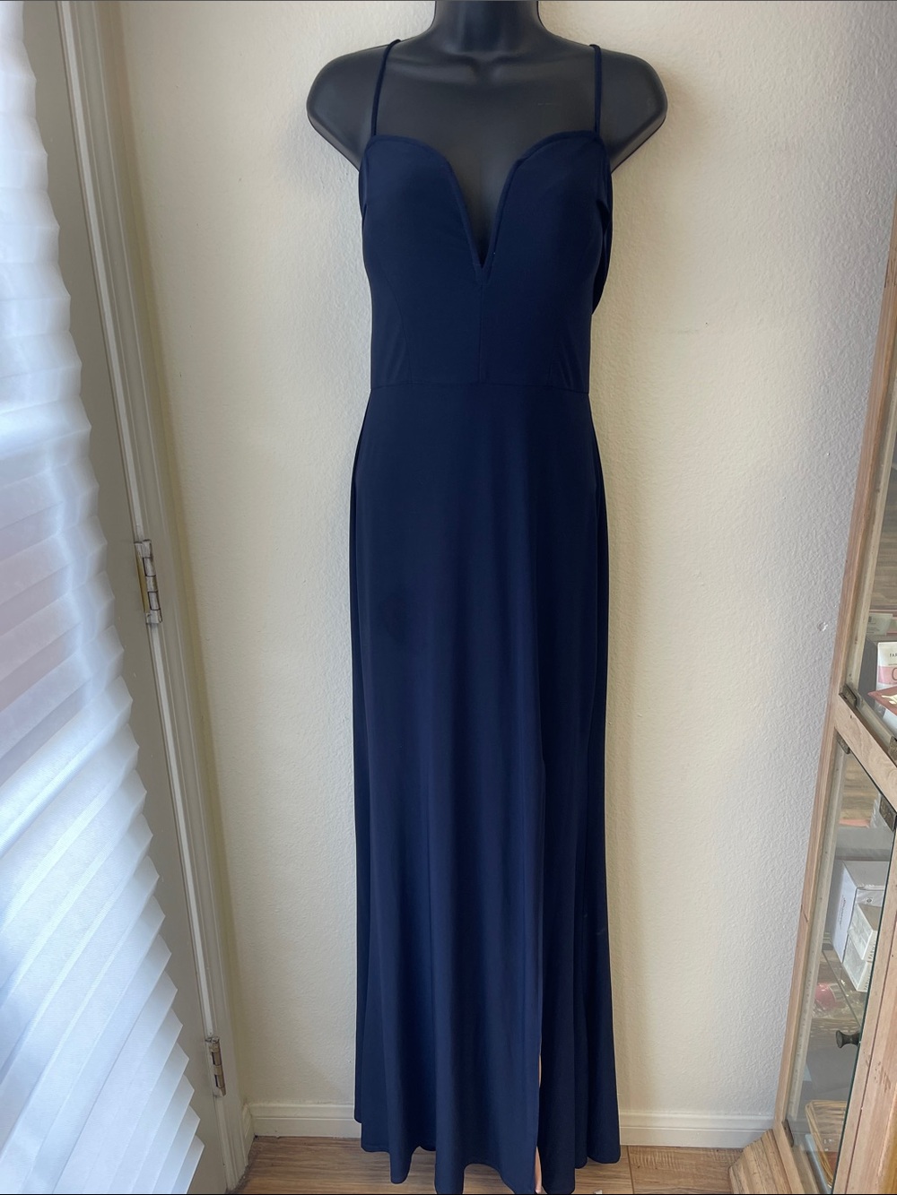 Windsor Navy Spaghetti-Strap V-Neck Maxi Dress